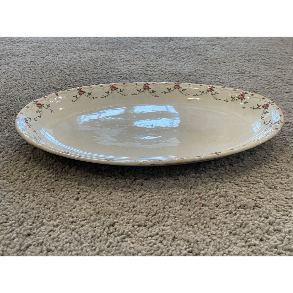 Vintage Oval Serving Platter with a Floral‎ Pattern By United States Pottery Co.